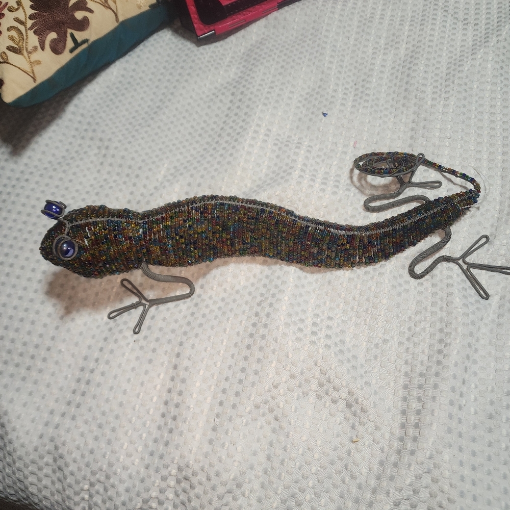 19" VINTAGE BEADWORXS BY GRASSROOTS COLORFUL LIZARD BEADED FUN WHIMSY FIGURE